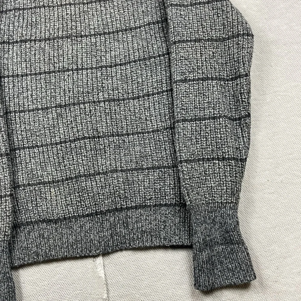 Marshall Fields Fieldgear Sweater Mens Medium Gray Chunky Knit Wool Grid Stripe